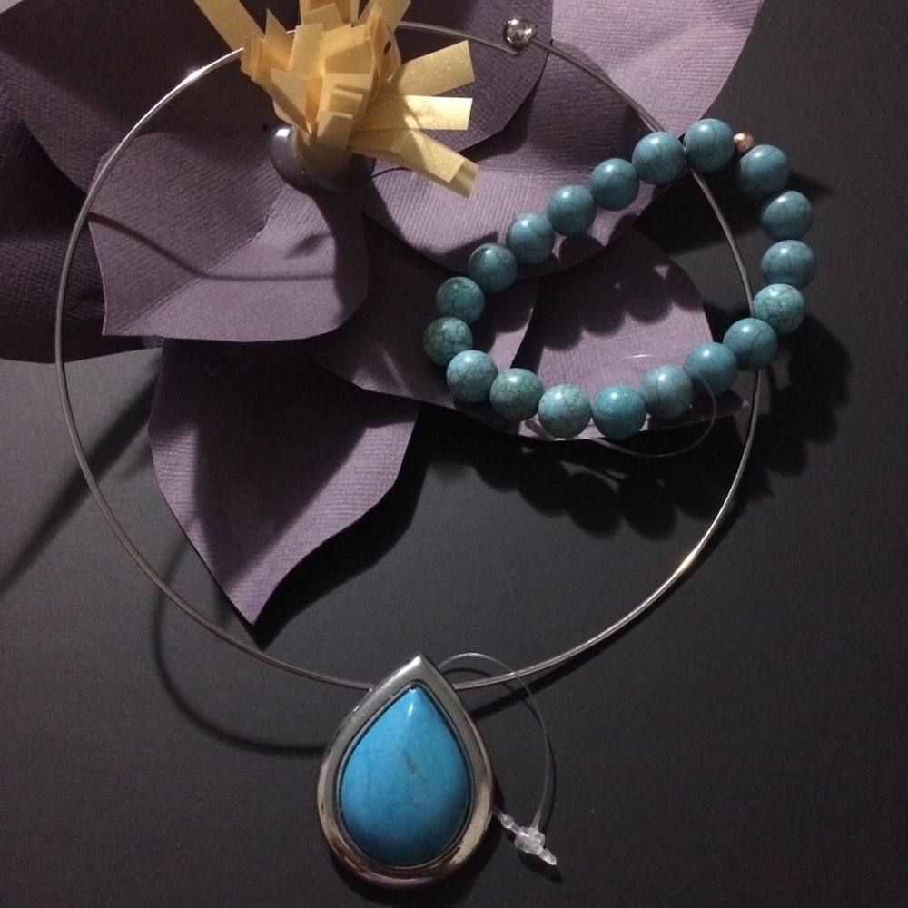 Stylish Silver and Turquoise Stone Choker SET